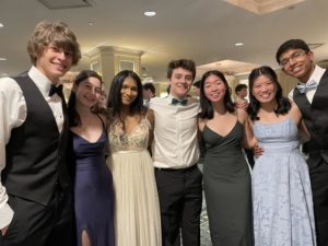 Wilton and Westport seniors at the Red and Whites ball pose for a picture.